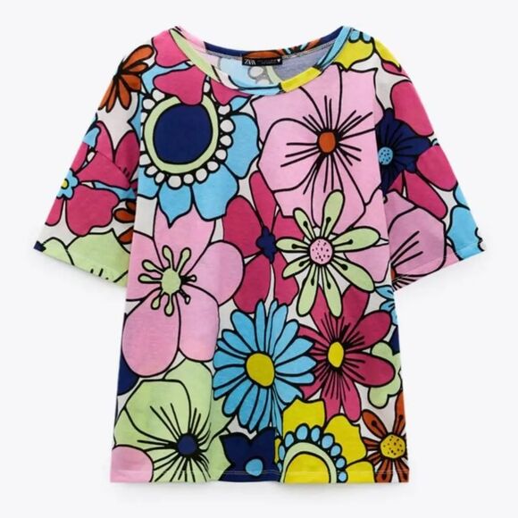 Zara floral cotton t shirt size m - Picture 4 of 4